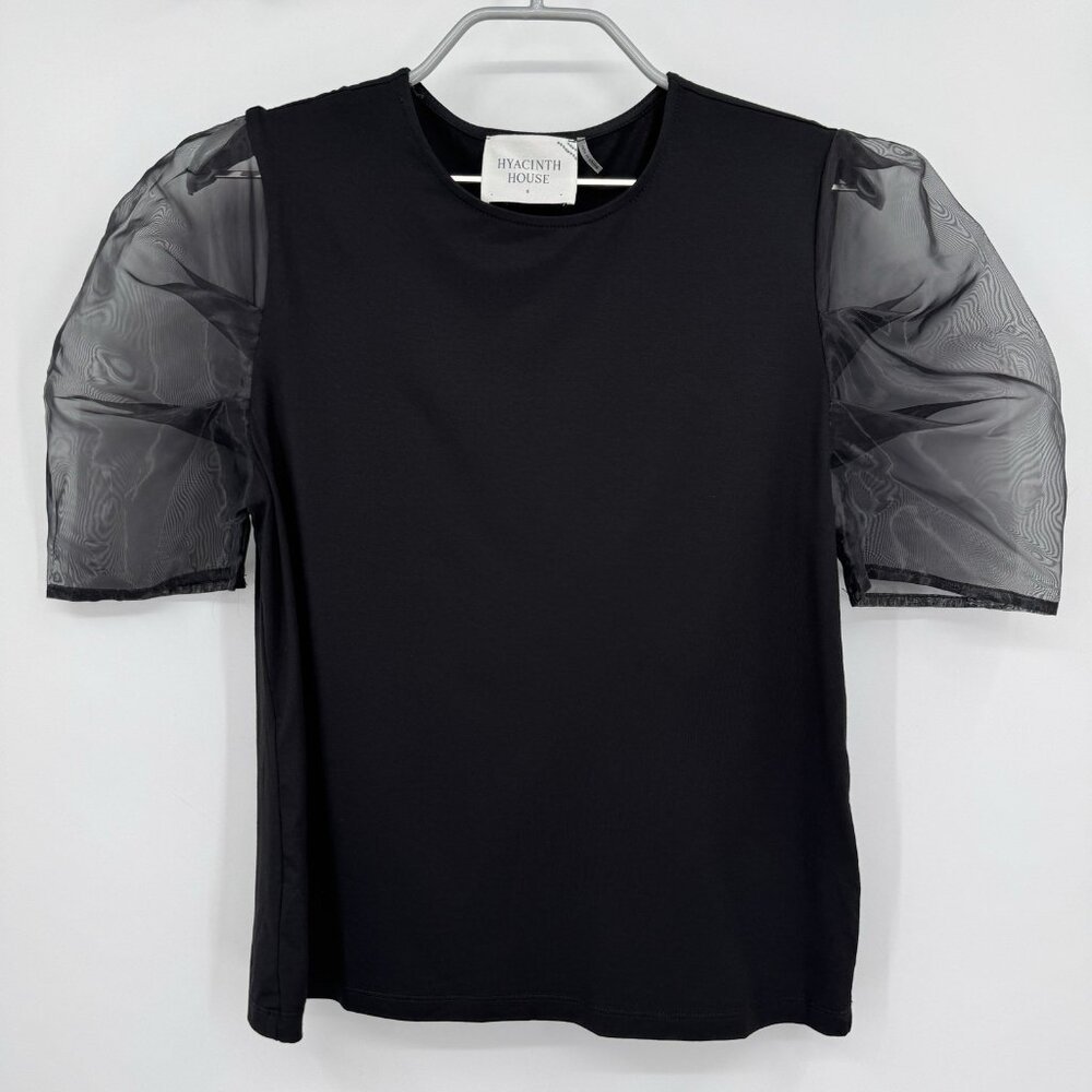 Hyacinth House by Tuckernuck Black Darby Organza Puff Sleeve Top size S Small